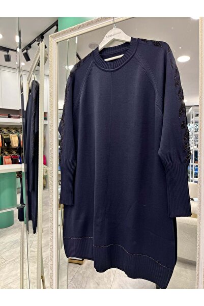 MRM MERAM BUTİK Dna Silvery Sleeve Mercerized Tunic - Navy Blue - 2
