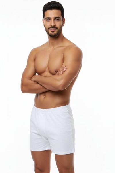 enmodaiçgiyim 15 Pieces White 100% Cotton Comfortable Fit Men's Long Underwear Boxer
