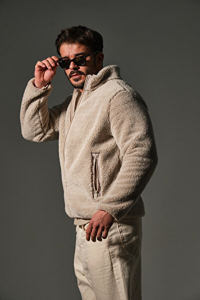 Maule Ανδρικό αθλητικό παλτό K με κουκούλα με φερμουάρ @Monaco, εξωτερικό μέρος Sherpa, εσωτερικό μέρος Fleece με τσέπη με φερμουάρ