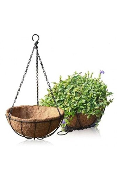 OEM Hanging flower basket, brown, steel + coconut fiber, with chain and hook, 20cm
