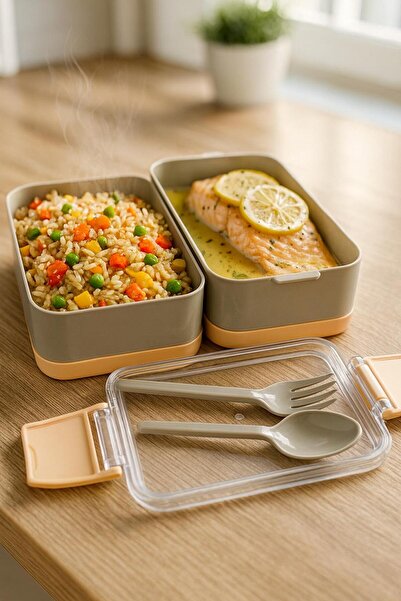 OEM 2 Compartment Food Storage Box - Spoon & Fork - Ideal for Lunch, Office, School