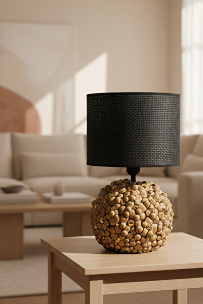 Otti Otte Gild-Brown Siyah Hasır Başlıklı Modern Masa Lambası Abajur