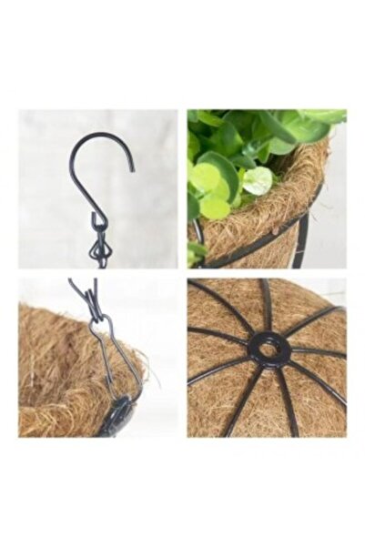 OEM Hanging flower basket, brown, steel + coconut fiber, with chain and hook, 30cm