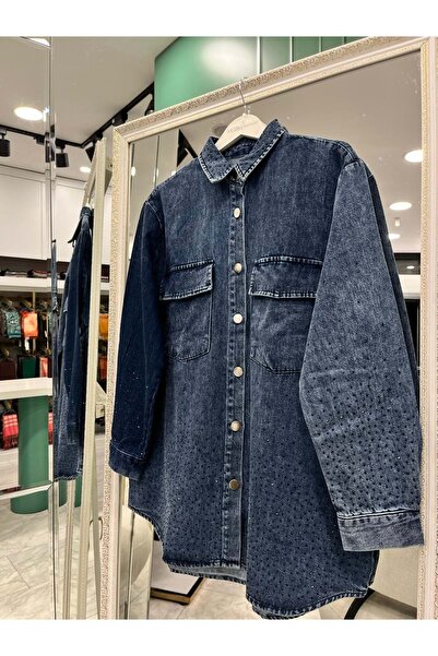 MRM MERAM BUTİK Dna Beaded Denim Shirt - Navy Blue - 1