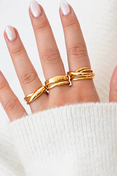 TREND COLLECTİON Altın Kaplama Vip Zarif Kadın Yüzük Seti – 3'lü