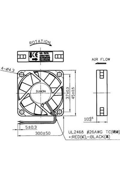sunon Ventilator DC axial 12VDC 45x45x10mm 15.6m3/h 27dBA 26AWG EB45101S2-000U-999