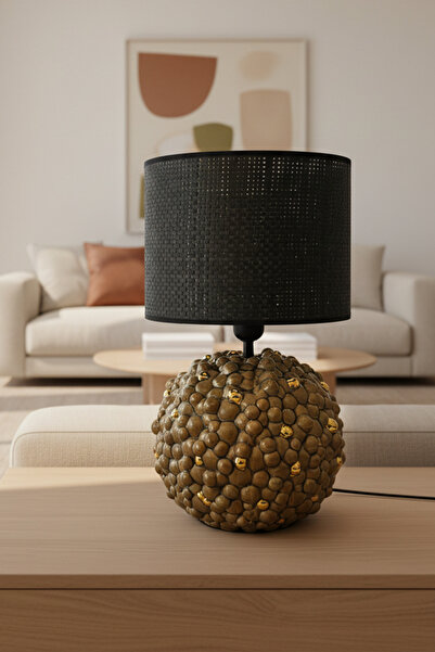 Otti Otte Gild-Black Siyah Hasır Başlıklı Modern Masa Lambası Abajur