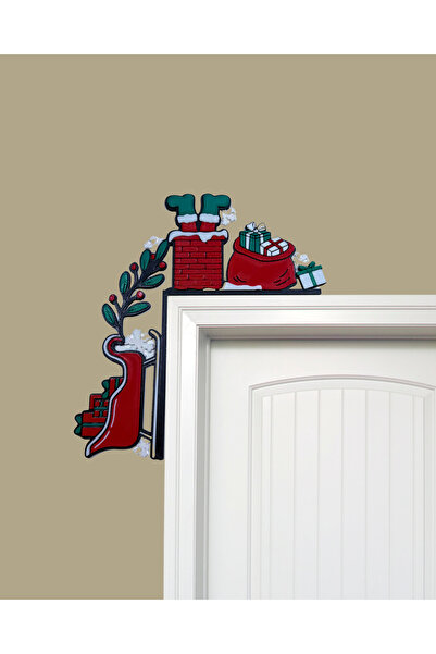 Genel Markalar Kırmızı Noel Baba Baca ve Kapı Kenar Süsü Yılbaşı Dekoru