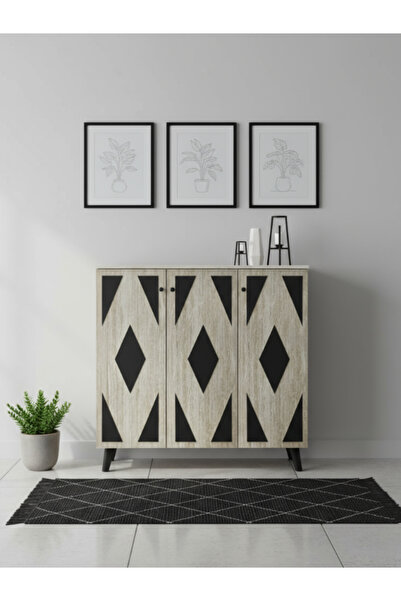 Bec4 Large Malaysian shoe cabinet (3 doors) - Modern design with geometric pattern