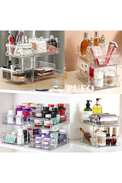 PUFO Multifunctional 2-Tier Organizer, 32 x 18.5 x 23 cm– Quick Access Storage Box for Home and Office