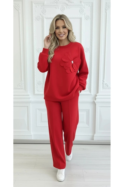 UniqueStore.ro Elegant red oversized women's suit with 3D flower