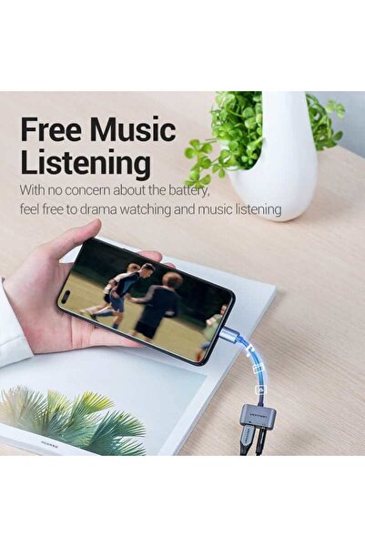 Vention USB C to 3.5 mm Jack converter cable headphone/microphone female + USB C charging female 10cm OMTP/CTI