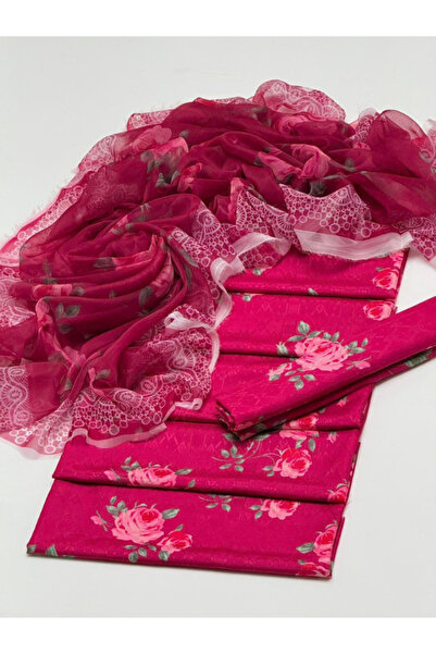 MYSMAR Red Colored Shamoze Silk Top Bottom Dupatta - BPK1029 | Red