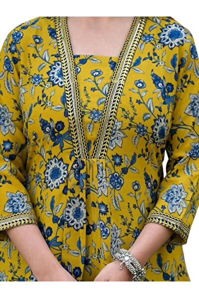 MYSMAR Yellow Viscose Cotton Printed Salwar Kameez & Dupatta - ALV1025 | Yellow