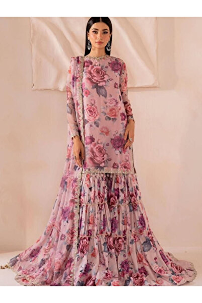 MYSMAR Pink Colored Lawn Cotton Top Bottom Dupatta - BPK1007 | Pink