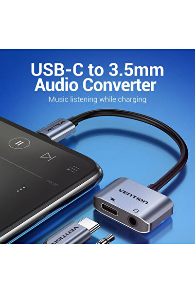 Vention USB C to 3.5 mm Jack converter cable headphone/microphone female + USB C charging female 10cm OMTP/CTI