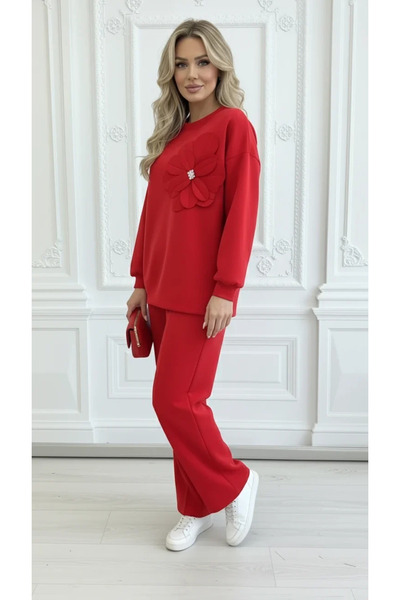 UniqueStore.ro Elegant red oversized women's suit with 3D flower