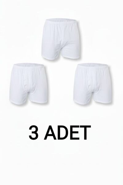 enmodaiçgiyim 3 Pieces White 100% Cotton Comfortable Cut Men's Long Underwear Boxer