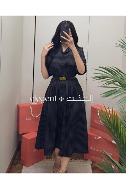 Elegent Black dress with front buttons and smooth lines