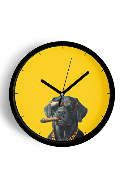 JHAAR Ceas de perete modern cu design Cool Dog - 25 cm - Carcasă neagră cu st...