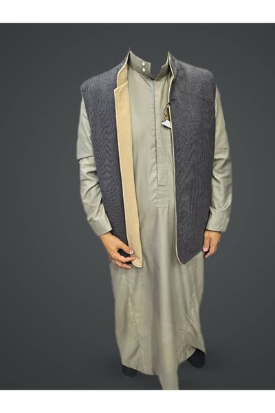 LaFont Syrian-made wool vest, double-sided, luxurious and elegant fabric, dark gray with beige.