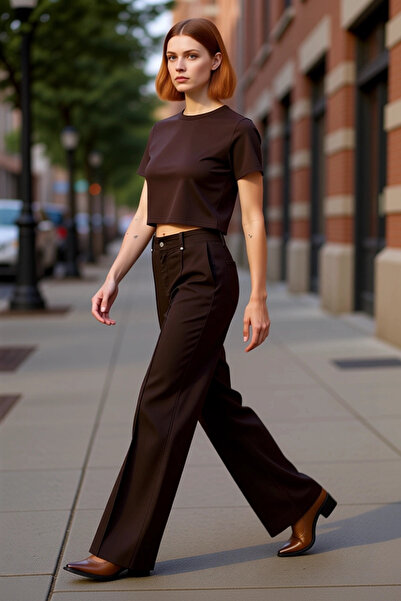 PayBuy Women's Wide Leg Ribbed Detailed Jeans Functional Durable Quality Comfortable Casual