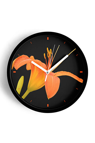 JHAAR Ceas de perete modern cu design cu flori de crin - 42cm - Carcasă neagr...