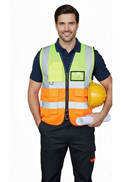 Generic High-quality safety vest for engineers, compliant with EN 20471 specifications, multi-pocket, 360-degree high-visibility reflective.