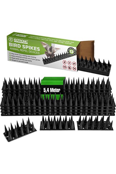 Pest x Defend Set 12 Bandă cu Țepi Anti-Păsări, Pisici, Câini, Jderi - ISOTRONIC, (45x4.5x4 cm) , 5.4 metri, Negru