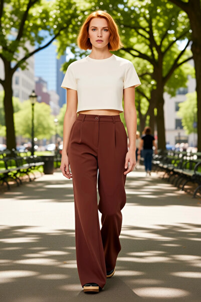 PayBuy Women's Khaki High Waist Wide Leg Pleated Woven Pants Functional Durable Quality Stylish