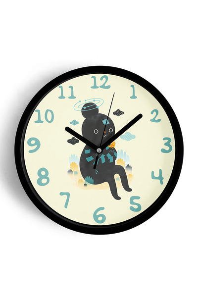 JHAAR Ceas de perete modern pentru camera copiilor - 25cm - Carcasă neagră cu...