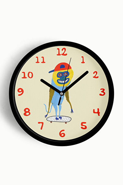 JHAAR Ceas de perete pentru camera copiilor cu artistul maimuță pe skateboard...
