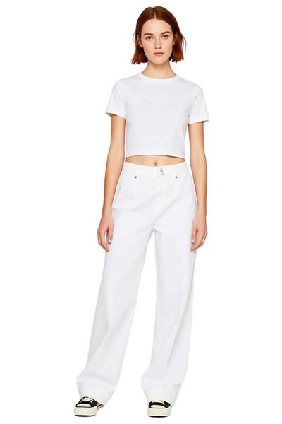 PayBuy Women's Wide Leg Ribbed Detailed Jeans Functional Durable Quality Comfortable Casual