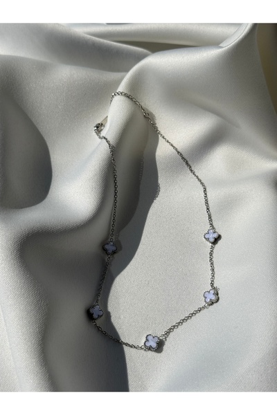 NB STEELORA قلادة فضية على شكل أوراق شجر بيضاء من الفولاذ