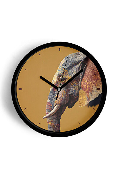 JHAAR ساعة حائط حديثة بنمط الفيل - 30 سم - هيكل أسود مع زجاج أمامي - آلية صامتة