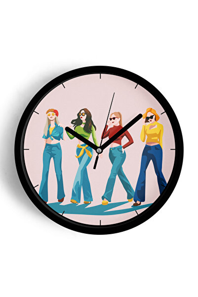 JHAAR ساعة حائط عصرية بتصميم رائع للنساء - 30 سم - هيكل أسود مع زجاج أمامي - ...