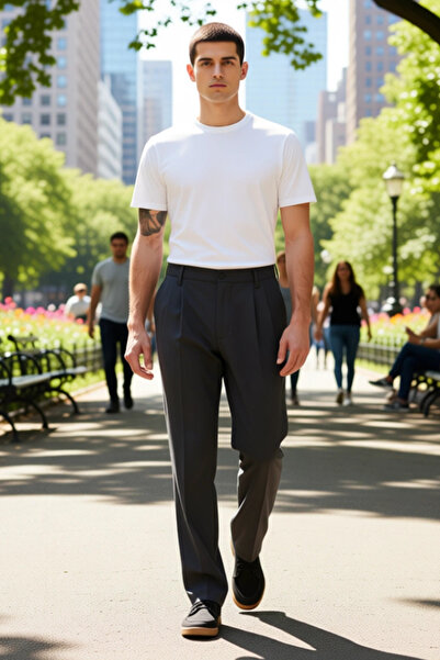 PayBuy Men's Anthracite Pleated Baggy Fit Fabric Trousers Functional Durable Quality Comfortable Stylish