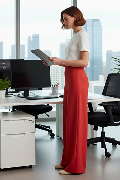 PayBuy Women's Red Slit Wide-Leg Pants Functional Durable Quality Comfortable Modern