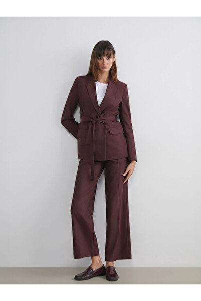 LC Waikiki LCW Vision Бордо карирана дамска сако с колан