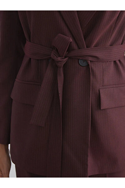 LC Waikiki LCW Vision Бордо карирана дамска сако с колан