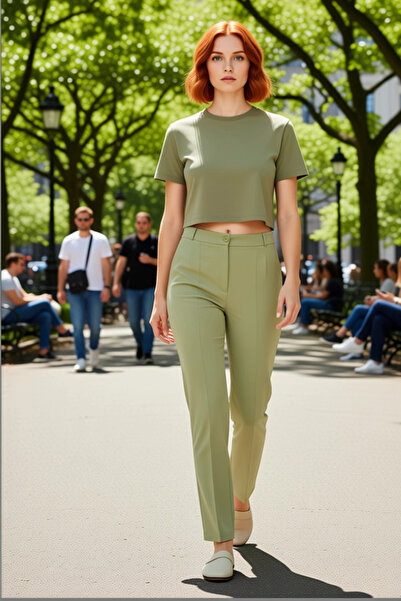 PayBuy Women's High Waist Straight Cut Ribbed Detailed Woven Trousers Functional Durable Quality Stylish