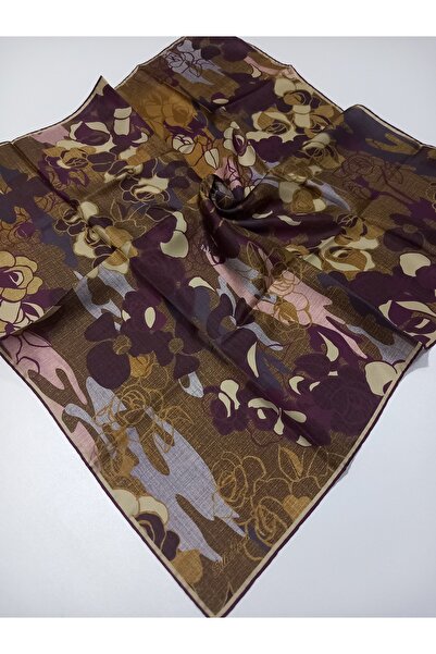 Silk Home Plum Mustard Floral Pattern Tivil Woven Pure Silk Scarf-Kvs0885