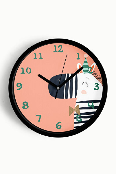 JHAAR ساعة حائط لغرفة الأطفال من فاخر زيبرا - 30 سم - هيكل أسود مع زجاج أمامي...