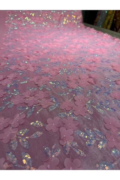 OsmanKumaşDantel 3 boyutlu çiçek kumaş ve payet işlemeli kadife