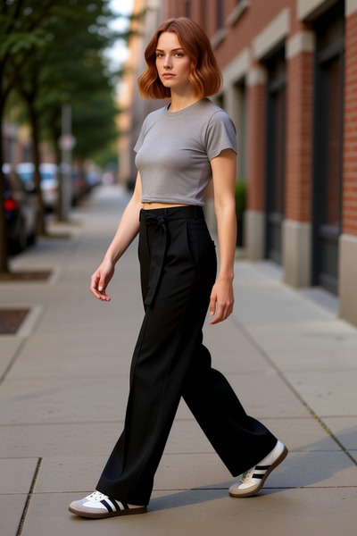 PayBuy Women's Belted Straight Cut Ribbed Fabric Pants Functional Durable Quality Comfortable Stylish