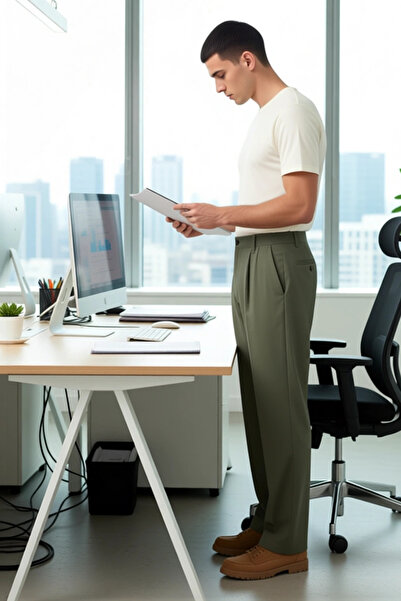 PayBuy Men's Anthracite Pleated Baggy Fit Fabric Trousers Functional Durable Quality Comfortable Stylish