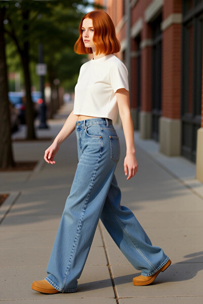 PayBuy Pantaloni Palazzo Jean pentru femei talie înaltă cu picioare largi Fun...