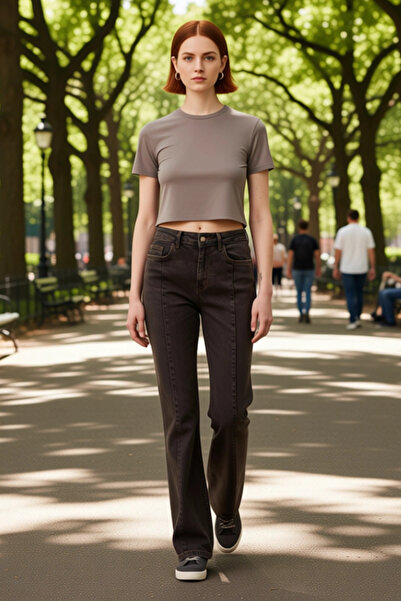 PayBuy Women's Stitching Detail High Waist Flare Jean Pants Functional Durable Quality Comfortable