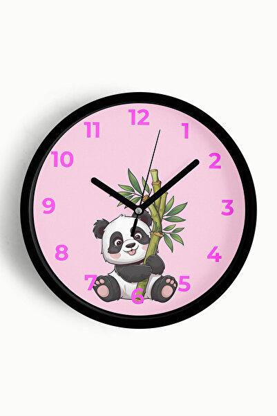 JHAAR ساعة حائط لغرفة الأطفال على شكل باندا لطيف - 30 سم - هيكل أسود مع زجاج ...