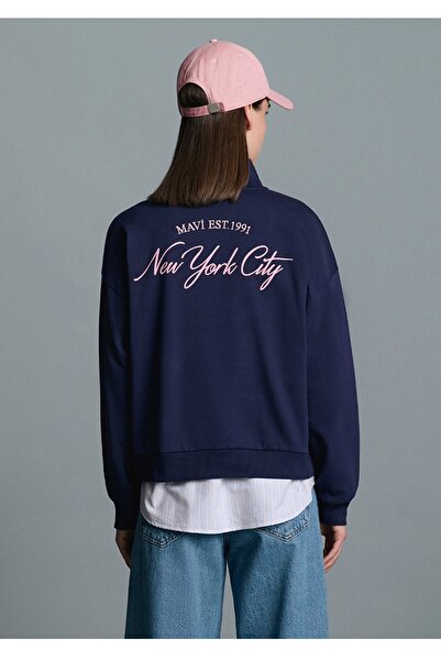 Mavi Semi-Zip Back Printed Loose Fit (Loose Fit) Sweatshirt